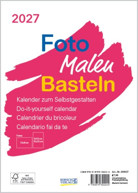 Foto-Malen-Basteln Bastelkalender A5 weiß 2027 - 