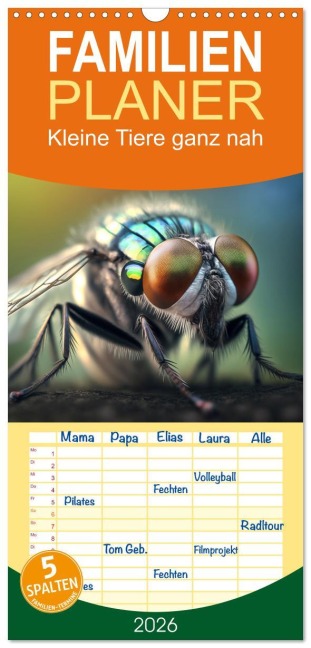 Familienplaner 2026 - Kleine Tiere ganz nah mit 5 Spalten (Wandkalender, 21 x 45 cm) CALVENDO - Dirk Meutzner