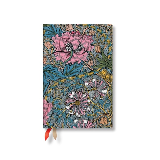 Paperblanks 2026 Morris Pink Honeysuckle William Morris 12-Month Planner Mini Day-At-A-Time Elastic Band 416 Pg 80 GSM - 