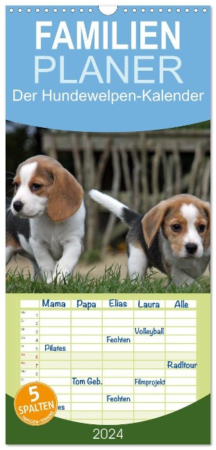 Familienplaner 2024 - Der Hundewelpen-Geburtstagskalender mit 5 Spalten (Wandkalender, 21 x 45 cm) CALVENDO - Pferdografen. De Antje Lindert Rottke Martina Berg