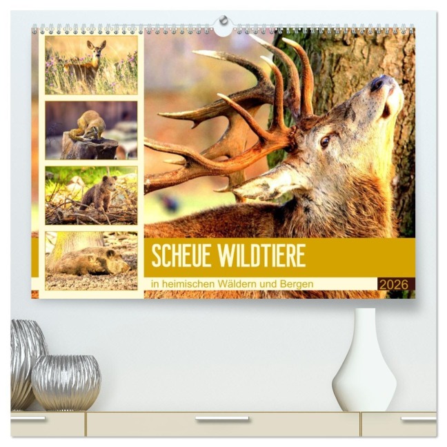 Scheue Wildtiere in heimischen Wäldern und Bergen (hochwertiger Premium Wandkalender 2026 DIN A2 quer), Kunstdruck in Hochglanz - Rose Hurley