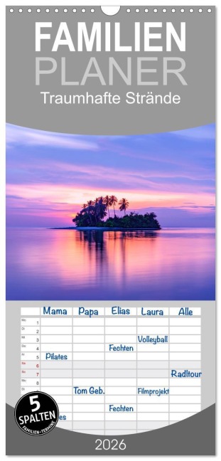 Familienplaner 2026 - Traumhafte Strände mit 5 Spalten (Wandkalender, 21 x 45 cm) CALVENDO - Steffen Gierok-Latniak