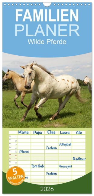 Familienplaner 2026 - Wilde Pferde mit 5 Spalten (Wandkalender, 21 x 45 cm) CALVENDO - Jens Kalanke