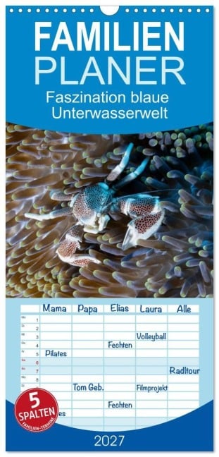 Familienplaner 2027 - Faszination blaue Unterwasserwelt mit 5 Spalten (Wandkalender, 21 x 45 cm) CALVENDO - Peter Schulz