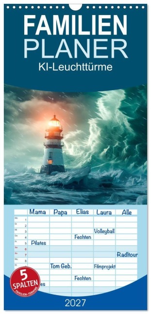 Familienplaner 2027 - KI-Leuchttürme mit 5 Spalten (Wandkalender, 21 x 45 cm) CALVENDO - Steffen Gierok-Latniak