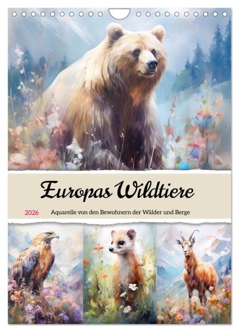 Europas Wildtiere. Aquarelle von den Bewohnern der Wälder und Berge (Wandkalender 2026 DIN A4 hoch), CALVENDO Monatskalender - Rose Hurley