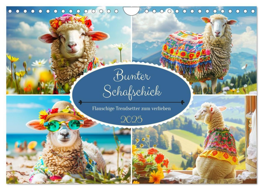 Bunter Schafschick. Flauschige Trendsetter zum verlieben (Wandkalender 2025 DIN A4 quer), CALVENDO Monatskalender - Rose Hurley
