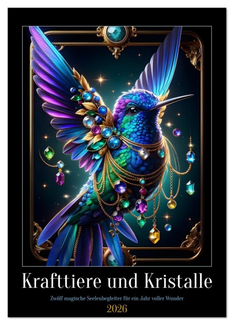 Krafttiere und Kristalle (Wandkalender 2026 DIN A2 hoch), CALVENDO Monatskalender - Aria-Elena Leon