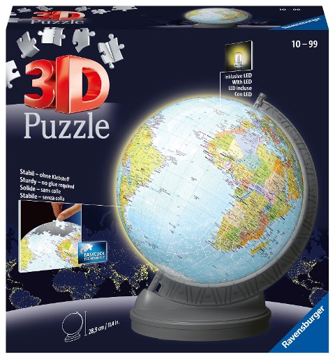 Ravensburger 3D Puzzle 11549 - Globus mit Licht - 540 Teile - Beleuchteter Globus für Erwachsene und Kinder ab 10 Jahren - 