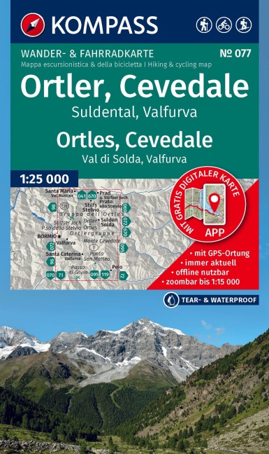 KOMPASS Wanderkarte 077 Ortler, Cevedale, Suldental, Valfurva / Ortles, Cevedale, Val di Solda, Valfura 1:25.000 - 