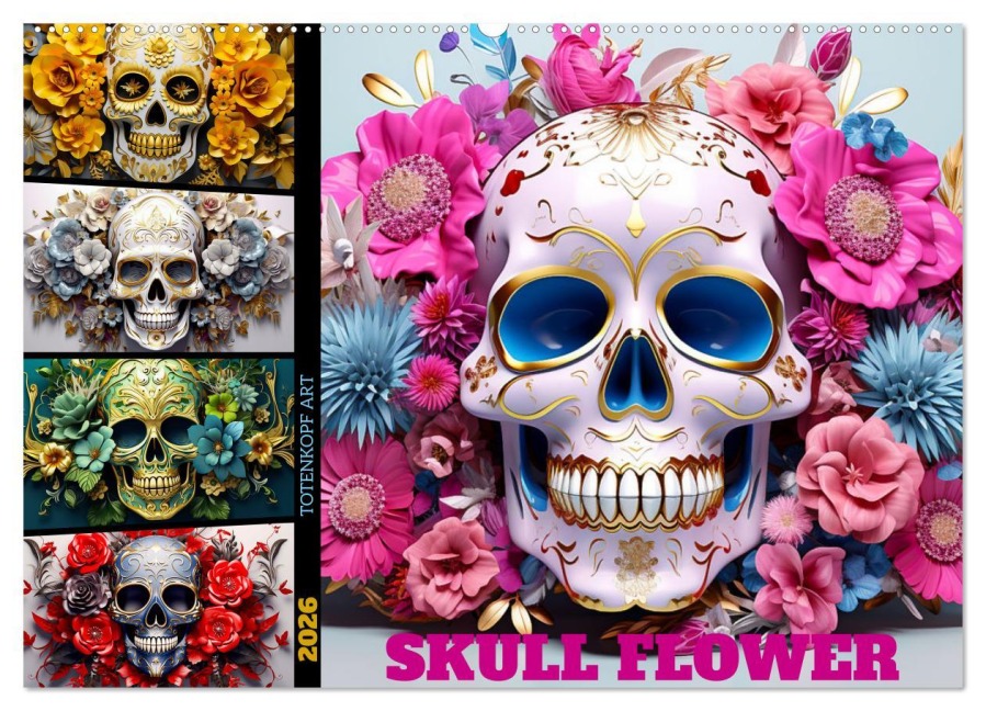 Skull Flower - Totenkopf ART (Wandkalender 2026 DIN A2 quer), CALVENDO Monatskalender - Dirk Meutzner