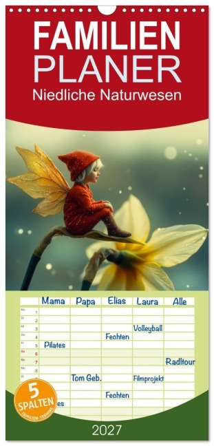 Familienplaner 2027 - Niedliche Naturwesen mit 5 Spalten (Wandkalender, 21 x 45 cm) CALVENDO - Ally Bee