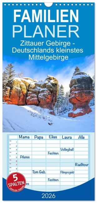 Familienplaner 2026 - Zittauer Gebirge - Deutschlands kleinstes Mittelgebirge mit 5 Spalten (Wandkalender, 21 x 45 cm) CALVENDO - LianeM LianeM