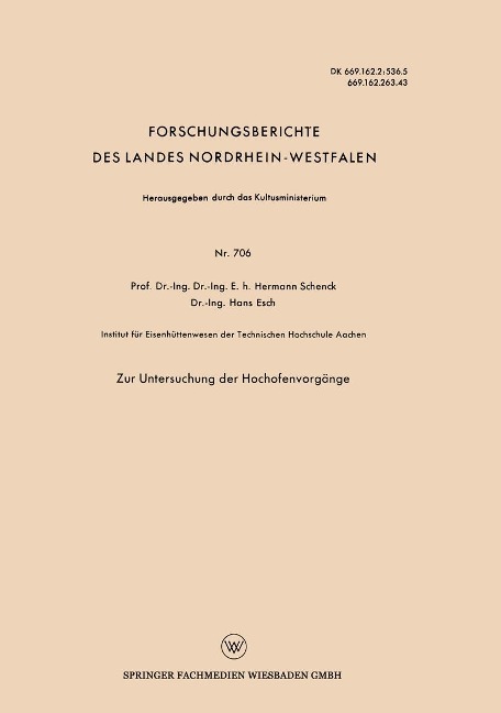 Zur Untersuchung der Hochofenvorgänge - Hermann Schenck