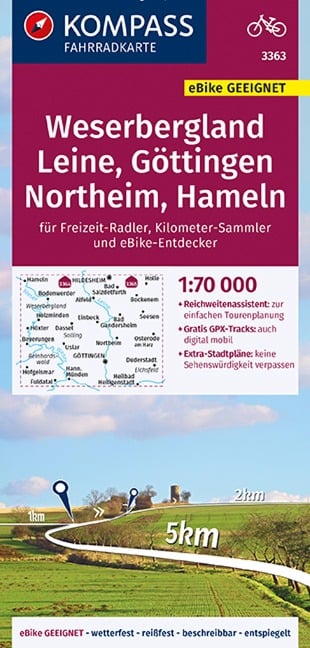 KOMPASS Fahrradkarte 3363 Weserbergland, Leine, Göttingen, Northeim, Hameln 1:70.000 - 