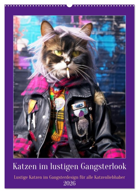 Katzen im lustigen Gangsterlook (Wandkalender 2026 DIN A2 hoch), CALVENDO Monatskalender - Peter Rübsamen