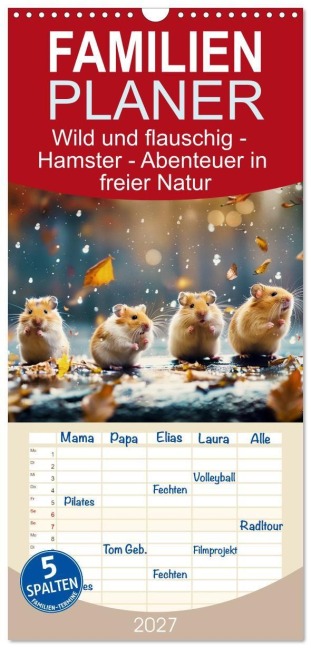 Familienplaner 2027 - Wild und flauschig - Hamster - Abenteuer in freier Natur mit 5 Spalten (Wandkalender, 21 x 45 cm) CALVENDO - Simone Wunderlich