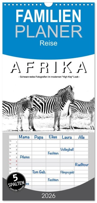 Familienplaner 2026 - AFRIKA - Schwarz-weiss Fotografien im modernen "High Key" Look mit 5 Spalten (Wandkalender, 21 x 45 cm) CALVENDO - Robert Styppa