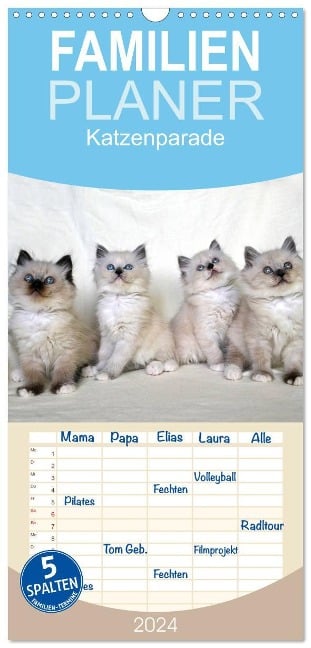 Familienplaner 2024 - Katzenparade mit 5 Spalten (Wandkalender, 21 x 45 cm) CALVENDO - Jennifer Chrystal