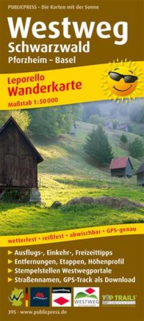 Wanderkarte Westweg Schwarzwald, Pforzheim - Basel 1 : 50 000 - 