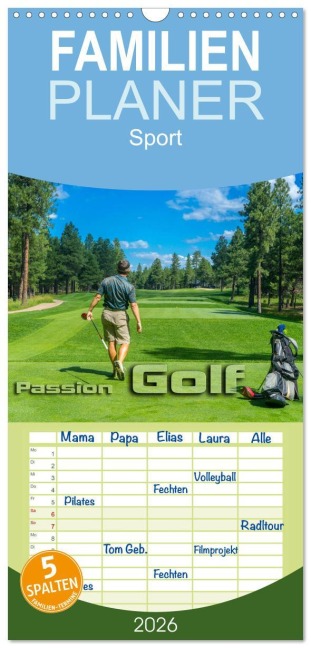 Familienplaner 2026 - Passion Golf mit 5 Spalten (Wandkalender, 21 x 45 cm) CALVENDO - Renate Bleicher