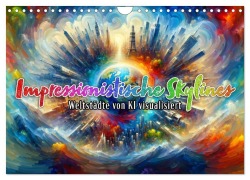 Cover-Bild zum Titel 'Impressionistische Skylines - Weltstädte von KI visualisiert (Wandkalender 2027 DIN A4 quer), CALVENDO Monatskalender' von ''