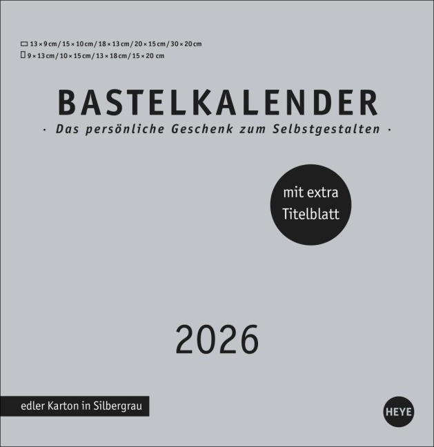 Premium-Bastelkalender silbergrau groß 2026 - 