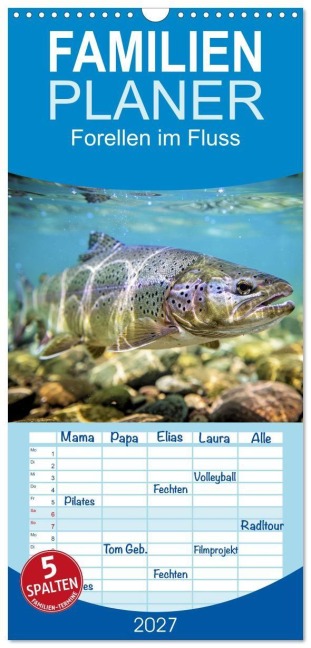 Familienplaner 2027 - Forellen im Fluss mit 5 Spalten (Wandkalender, 21 x 45 cm) CALVENDO - Torsten Irmer