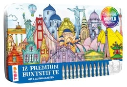 Cover-Bild zum Titel 'Colorful World Weltreise Designdose mit 12 Buntstiften' von 'Madalina Tantareanu'