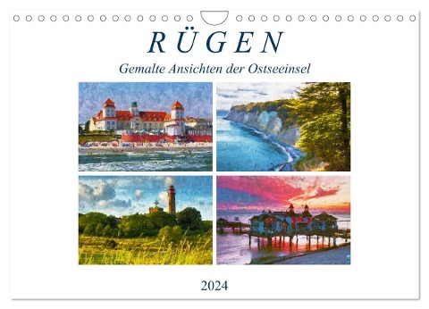 Rügen - Gemalte Ansichten der Ostseeinsel (Wandkalender 2024 DIN A4 quer), CALVENDO Monatskalender - Anja Frost