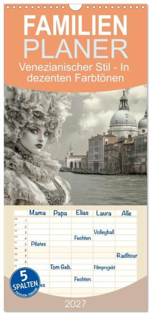 Familienplaner 2027 - Venezianischer Stil - In dezenten Farbtönen mit 5 Spalten (Wandkalender, 21 x 45 cm) CALVENDO - Liselotte Brunner-Klaus