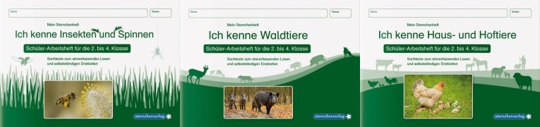 Cover-Bild zum Titel 'Ich kenne Waldtiere / Haus- und Hoftiere / Insekten und Spinnen. 3 Schülerarbeitshefte im Kombi für die 2. bis 4. Klasse' von 'Katrin Langhans'