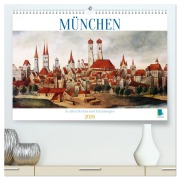 Cover-Bild zum Titel 'München: In alten Stichen und Zeichnungen (hochwertiger Premium Wandkalender 2026 DIN A2 quer), Kunstdruck in Hochglanz' von 'Calvendo Calvendo'
