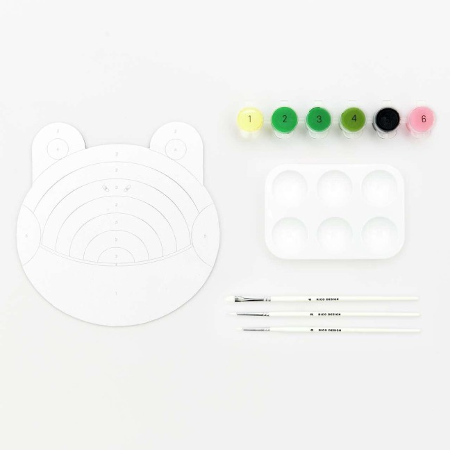 Malen nach Zahlen Set, Frosch, FSC 100%, Inhalt: 1 Malkarton, 6 Acrylfarben für ein Motiv, 3 Pinsel, 1 Malpalette - 