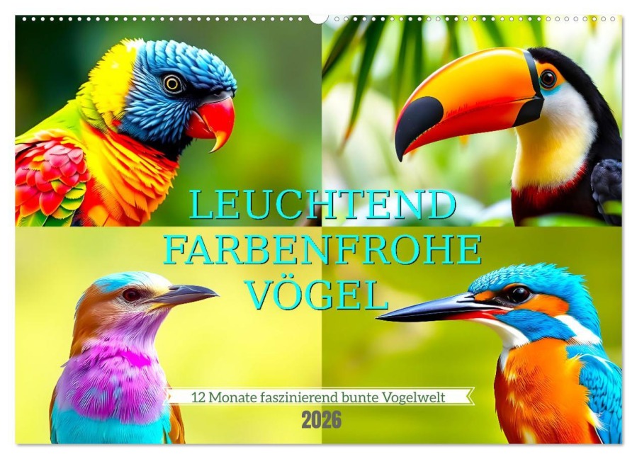 Leuchtend farbenfrohe Vögel (Wandkalender 2026 DIN A2 quer), CALVENDO Monatskalender - Peter Kraaibeek