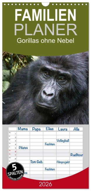 Familienplaner 2026 - Gorillas ohne Nebel mit 5 Spalten (Wandkalender, 21 x 45 cm) CALVENDO - Helmut Gulbins