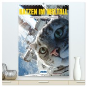 Cover-Bild zum Titel 'Katzen im Weltall - lustiger Katzenkalender für Kinder, Familien und Katzenliebhaber (hochwertiger Premium Wandkalender 2026 DIN A2 hoch), Kunstdruck in Hochglanz' von 'Mb Fotografie'