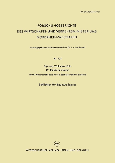 Schlichten für Baumwollgarne - Waldemar Rohs