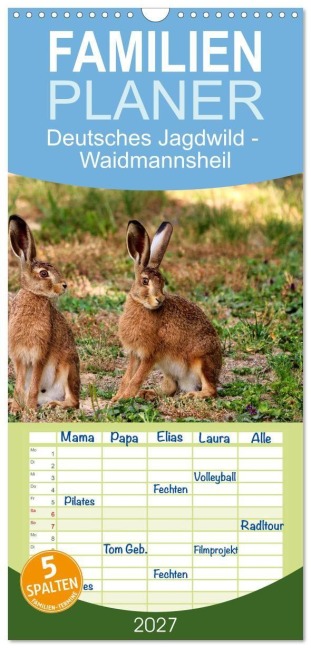 Familienplaner 2027 - Deutsches Jagdwild - Waidmannsheil mit 5 Spalten (Wandkalender, 21 x 45 cm) CALVENDO - Claudia Kleemann