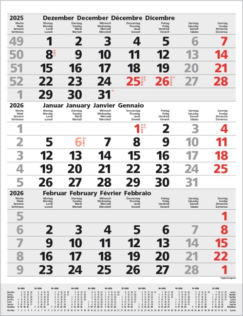 3-Monats-Planer Comfort Grau 2026 - 