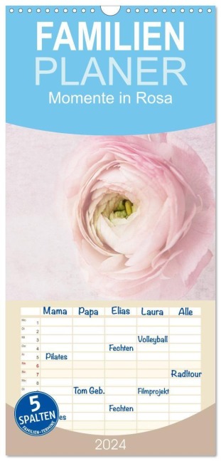 Familienplaner 2027 - Momente in Rosa mit 5 Spalten (Wandkalender, 21 x 45 cm) CALVENDO - Claudia Möckel Lucy L!u