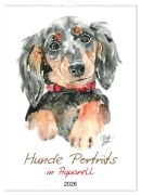 Cover-Bild zum Titel 'Hunde Porträts in Aquarell (Wandkalender 2026 DIN A2 hoch), CALVENDO Monatskalender' von 'Brittasiehtdiewelt. de Lieder'