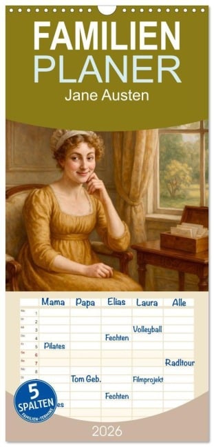 Familienplaner 2026 - Jane Austen mit 5 Spalten (Wandkalender, 21 x 45 cm) CALVENDO - Steffani Lehmann
