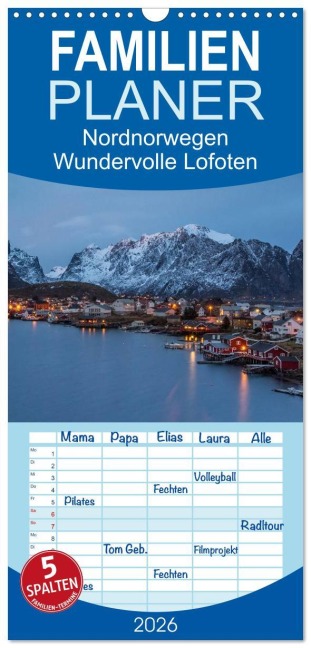 Familienplaner 2026 - Nordnorwegen - Wundervolle Lofoten mit 5 Spalten (Wandkalender, 21 x 45 cm) CALVENDO - Nick Wrobel