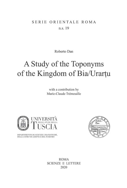 A Study of Toponyms of the Kingdom of Bia/Urartu - Roberto Dan