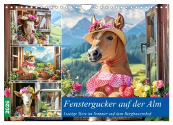 Cover-Bild zum Titel 'Fenstergucker auf der Alm. Lustige Tiere im Sommer auf dem Bergbauernhof (Wandkalender 2026 DIN A4 quer), CALVENDO Monatskalender' von 'Rose Hurley'
