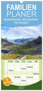 Cover-Bild zum Titel 'Familienplaner 2027 - Spektakuläre Bergwelten Norwegen mit 5 Spalten (Wandkalender, 21 x 45 cm) CALVENDO' von 'Fotografin Miriam Schwarzfischer'