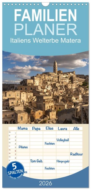 Familienplaner 2026 - Italiens Welterbe Matera mit 5 Spalten (Wandkalender, 21 x 45 cm) CALVENDO - Peter Schickert