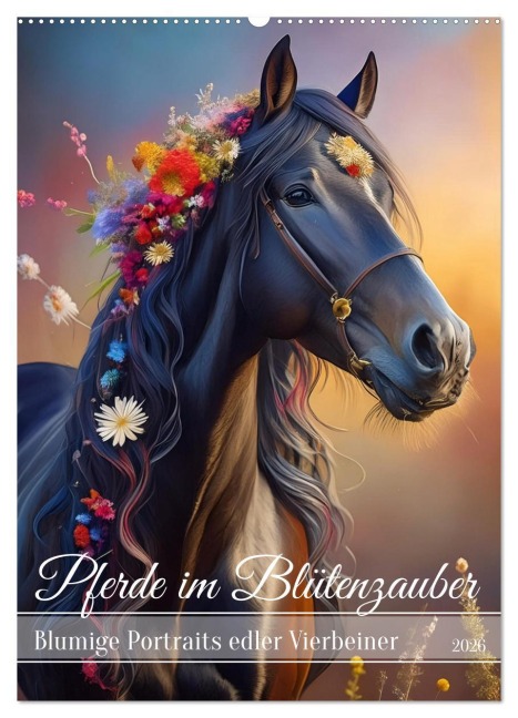 Pferde im Blütenzauber - Blumige Portraits edler Vierbeiner (Wandkalender 2026 DIN A2 hoch), CALVENDO Monatskalender - Fotodesign Verena Scholze