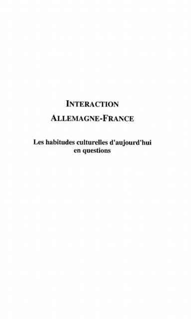 Interaction allemagne-france: les habitudes culturelles - Rittau Andreas